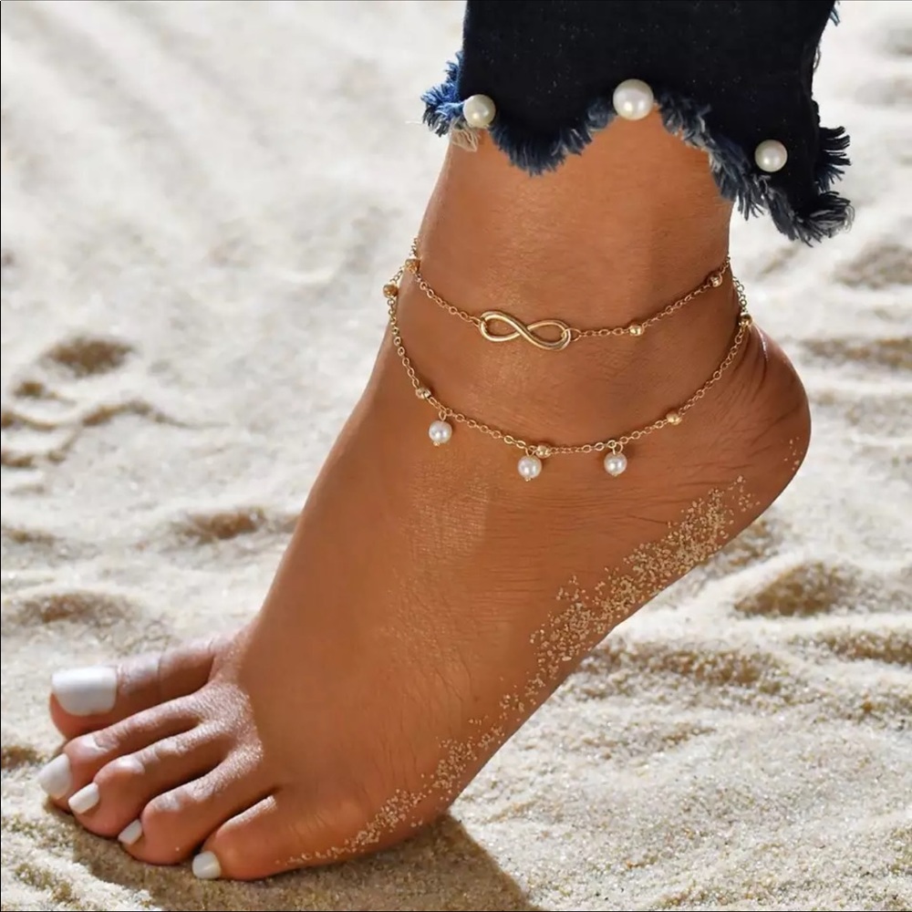 Infinity pearl ankle bracelet